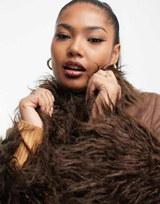 Missguided faux fur bomber jacket in chocolate - BROWN