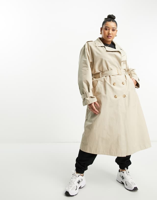 Urban Code Plus longline oversized trench coat in beige