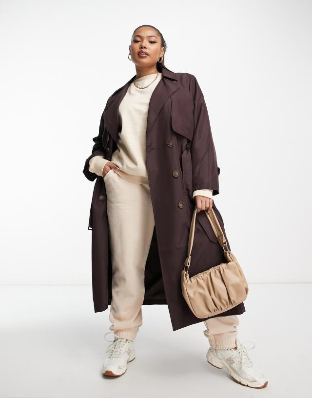 Urban Code Plus longline oversized trench coat in chocolate brown