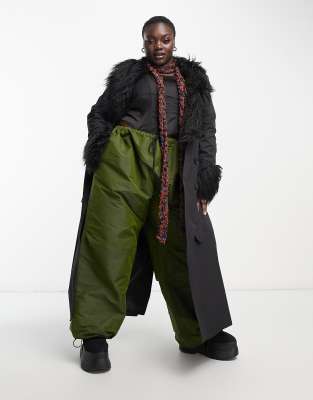 Urban Code Plus longline trench coat with faux shaggy fur collar in black - ASOS Price Checker