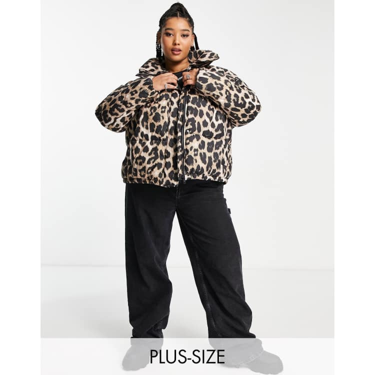 Urban Code Plus oversized puffer jacket in leopard print | ASOS