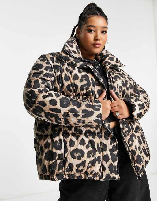 Urban Code Plus oversized puffer jacket in leopard print