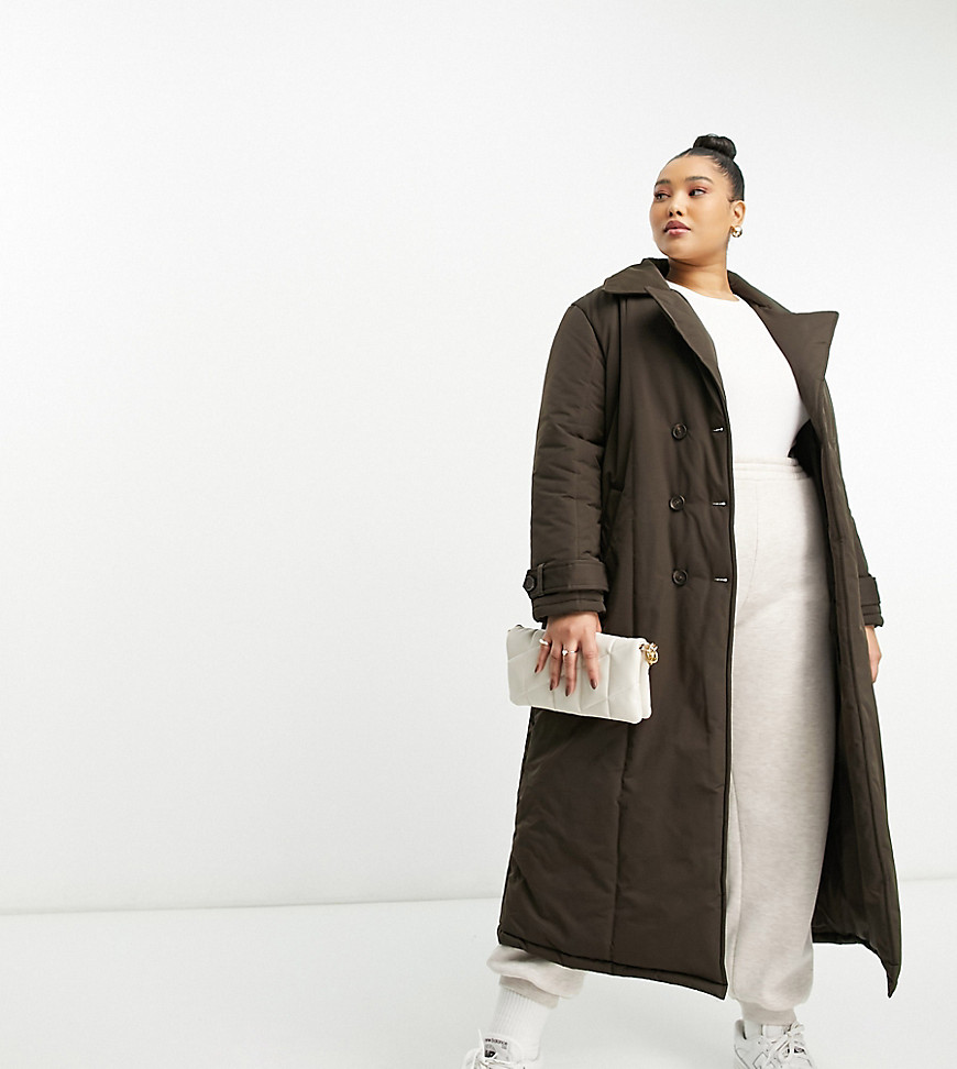 Urban Code Plus padded trench coat in chocolate brown
