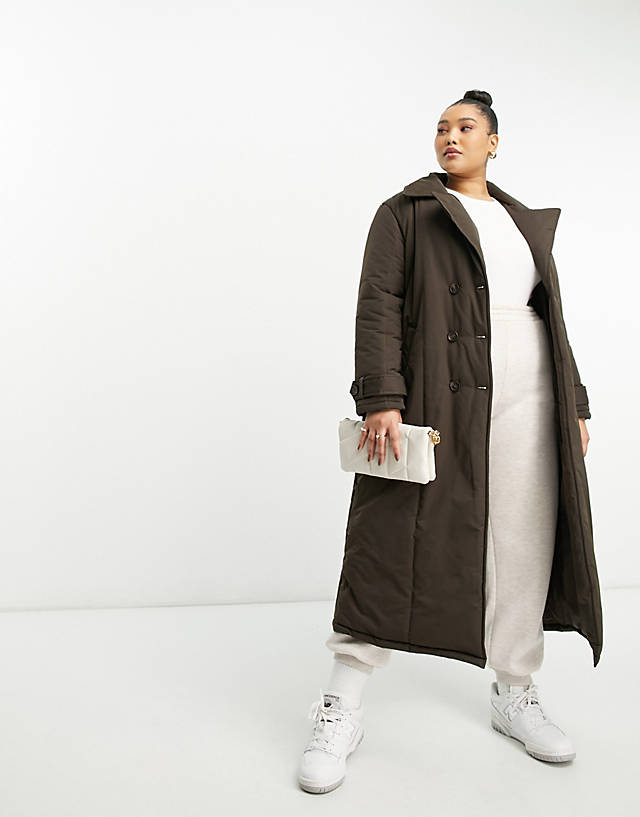 Urbancode Curve - Urban Code Plus padded trench coat in chocolate brown