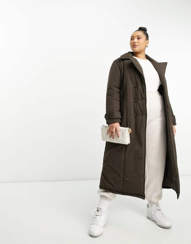 Urban Code Plus padded trench coat in chocolate brown