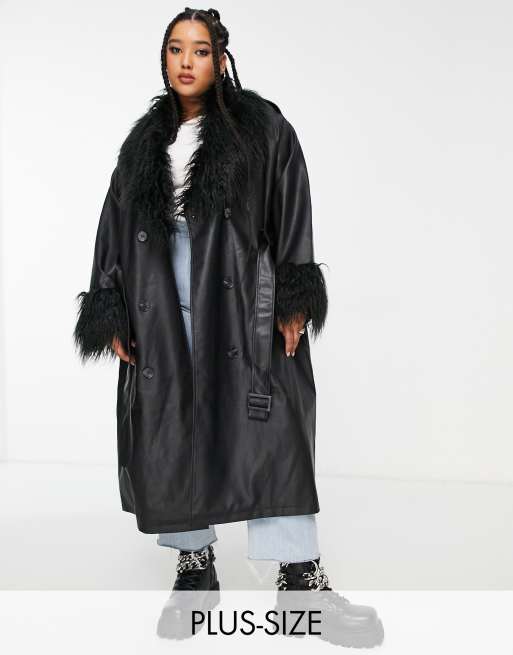 Trench coat with 2024 faux fur collar