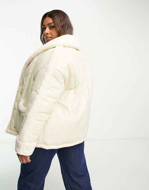 Urban Code Plus teddy padded coat in cream