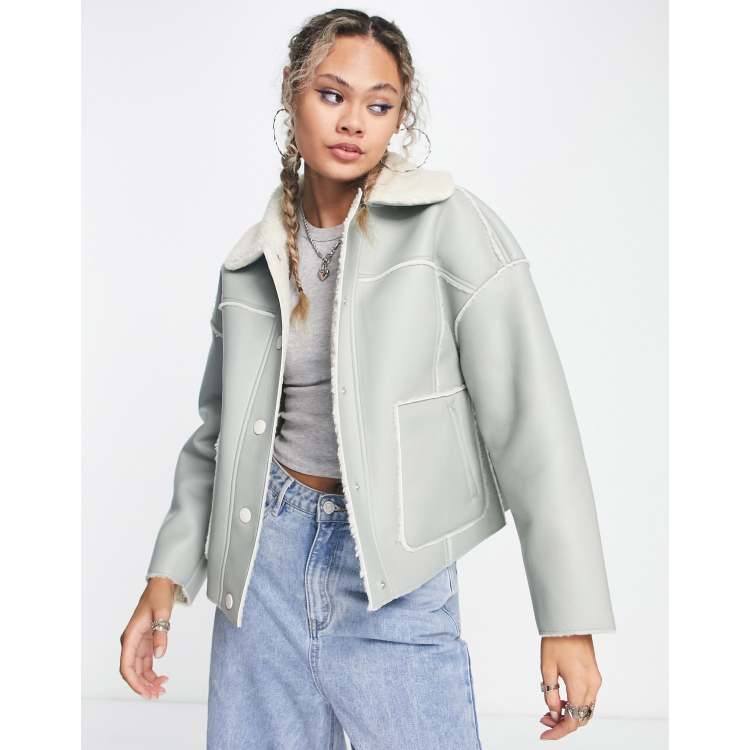 Cropped pu aviator outlet jacket