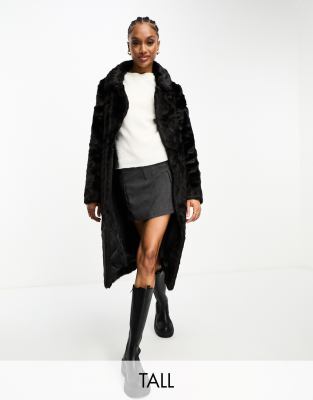 Urban Code Tall Longline Faux Fur Coat In Black | ModeSens