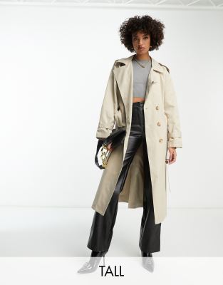 Urban Code Tall longline oversized trench coat in beige | ASOS