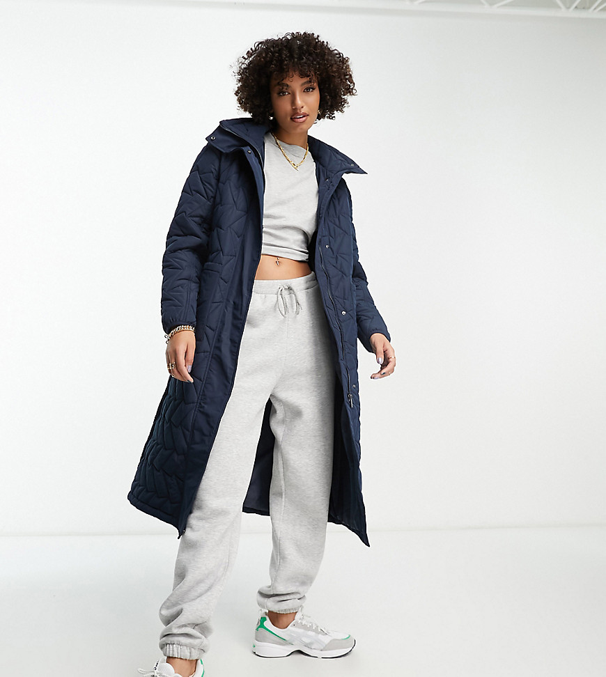 Urban Code Tall Longline Puffer Coat With Zigzag Quilt In Navy | ModeSens