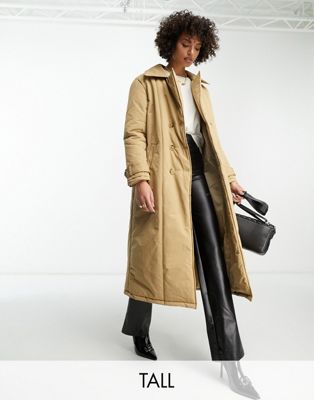 Urban Code Tall padded trench coat in camel-Brown