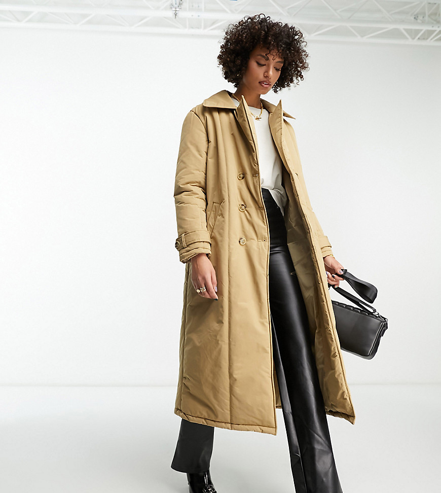 Urban Code Tall padded trench coat in camel-Brown