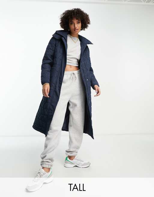 Urban Code Tall - Piumino taglio lungo blu navy trapuntato a zig-zag