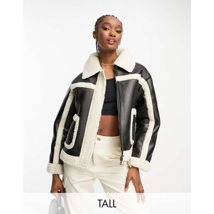 Cropped pu aviator jacket sale