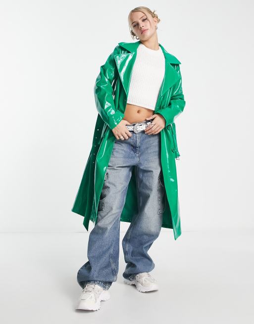 Urban Code - Trench dal taglio lungo in similpelle PU color verde acceso