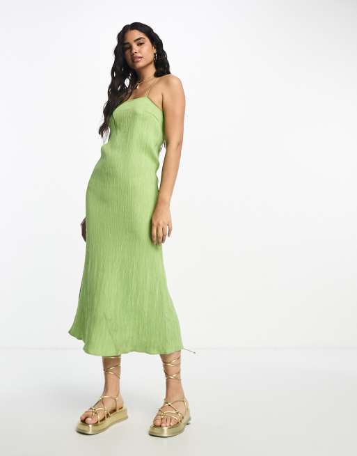 Stradivarius STR v neck shirred waist dress in mint