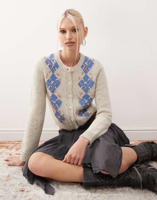 Urban Revivo argyle button through cardigan in grey