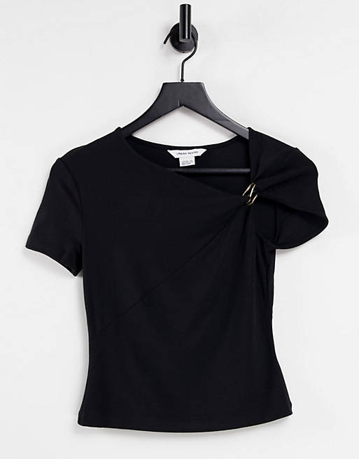 Women Urban Revivo asymetric ribbed t-shirt in black 