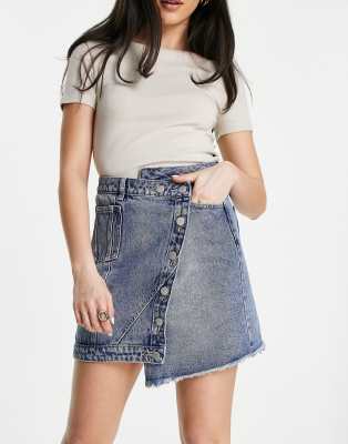 Urban Revivo asymmetric denim mini skirt in blue - ASOS Price Checker