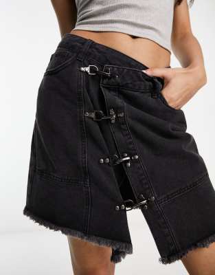 Urban Revivo Asymmetric Denim Mini Skirt In Gray