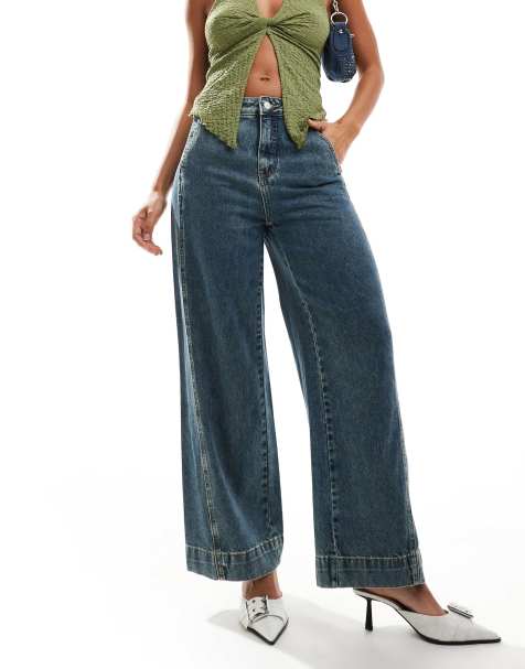 Urban Revivo - Baggy skaterjeans met lage taille en mid-wash in blauw - view 1