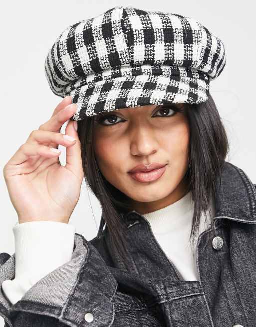 Urban Revivo bakerboy hat in black and white check