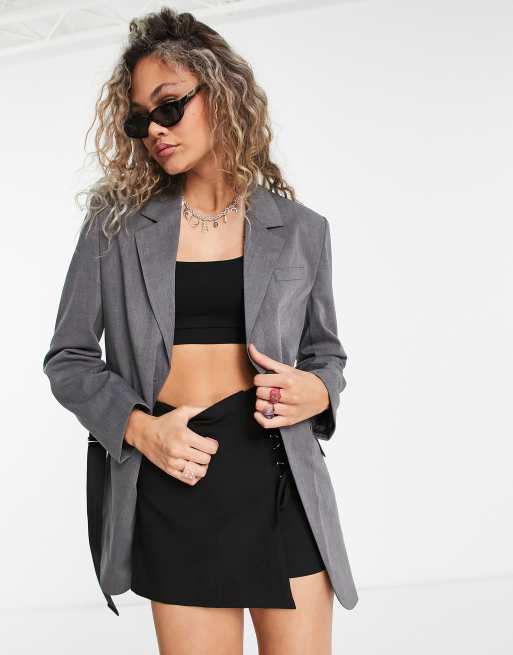 Urban Revivo belted blazer in grey, 3 of 4