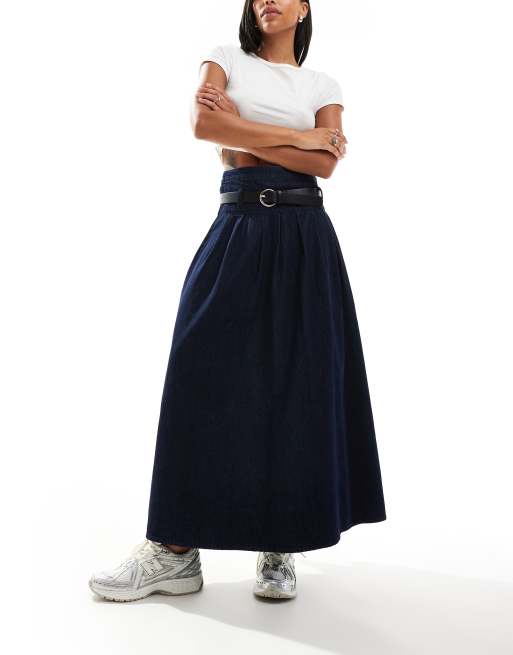 Urban Revivo belted denim maxi skirt in indigo