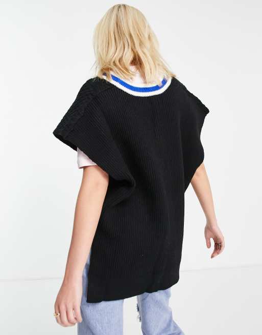 Urban Revivo - Blå strikket varsity-vest, 2 af 4