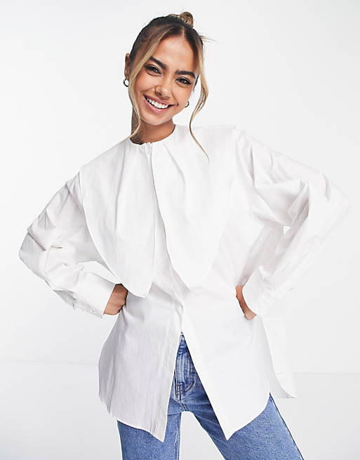 Urban Revivo blouse with oversized collar in white | ASOS
