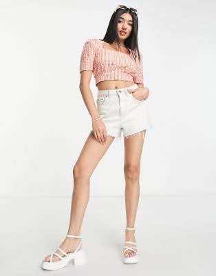 Blusa con scollo squadrato arancione a quadri - Urban Revivo Camicia donna  - immagine1