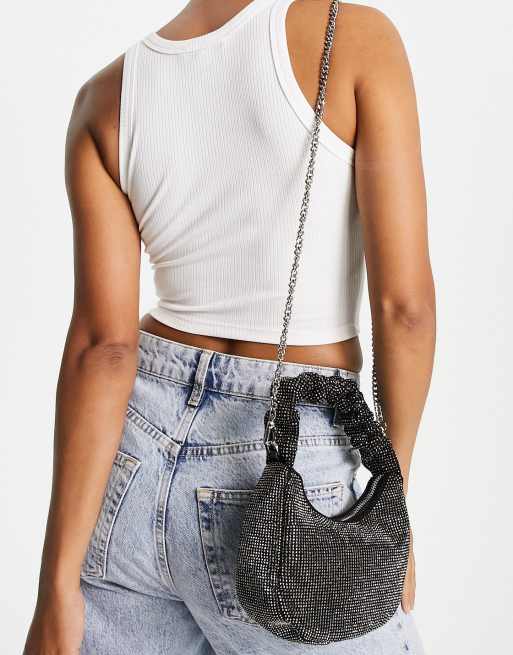 Urban Revivo - Borsa da spalla nera con strass