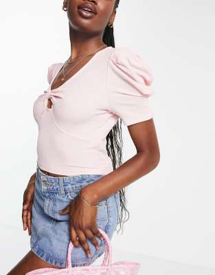 Urban Revivo bow front t-shirt in pink