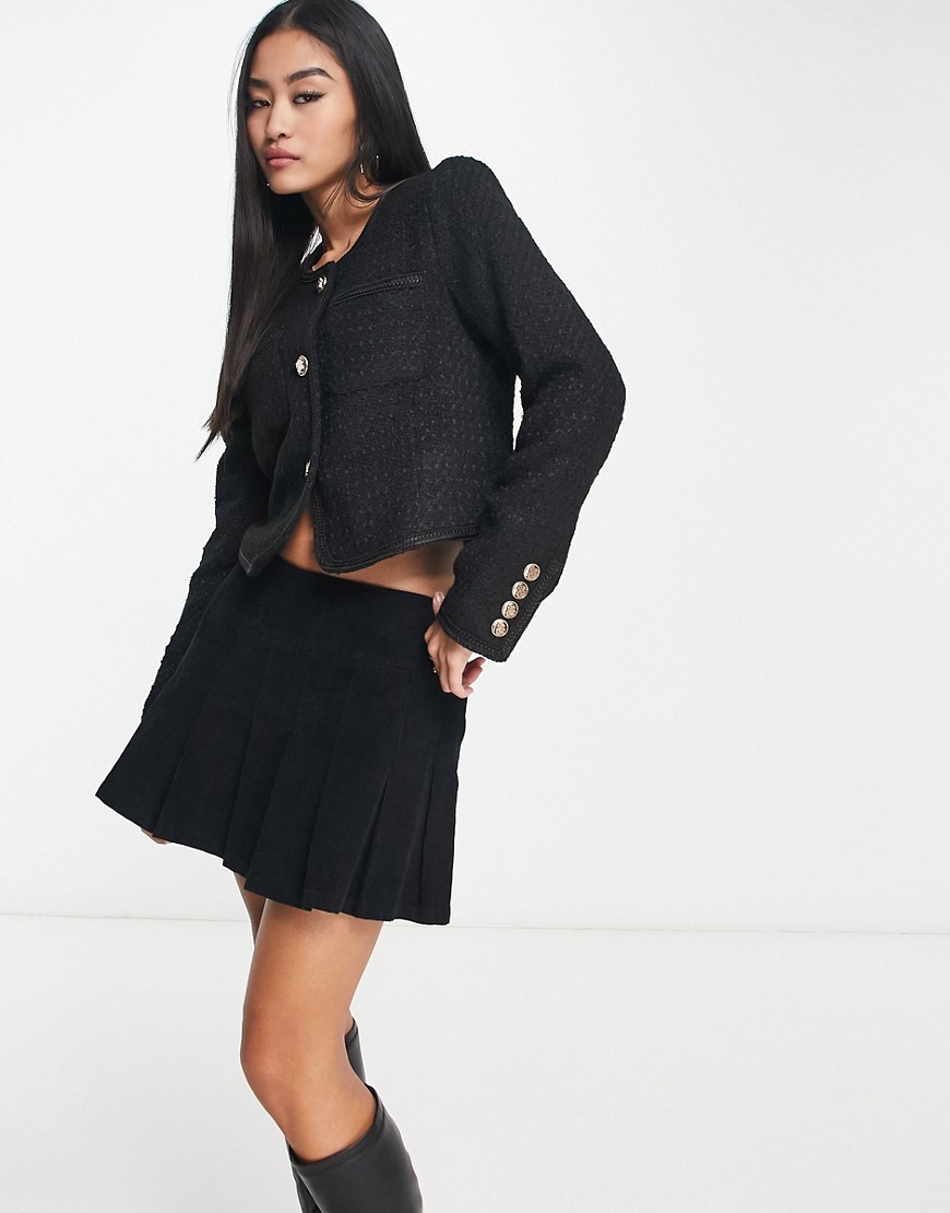 Urban Revivo button cropped jacket in black