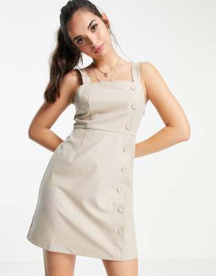 beige pinafore dress