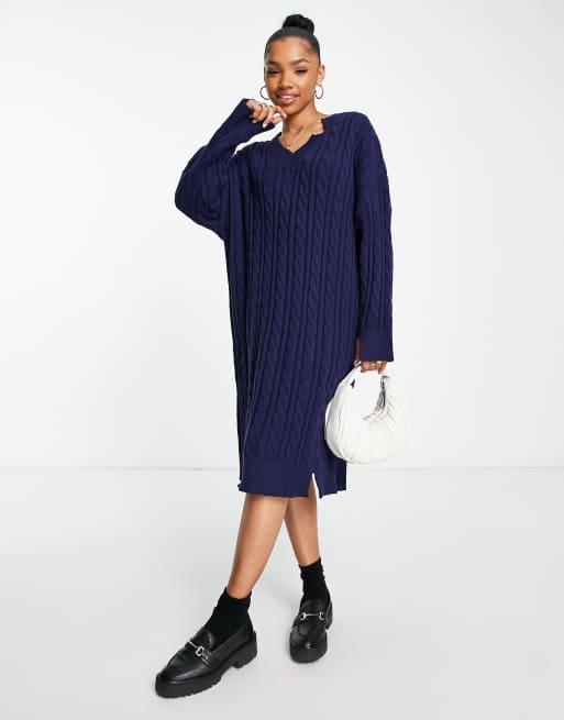 Urban Revivo cable knit midi dress in blue ASOS