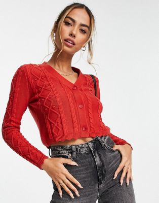 Urban Revivo cable knitted jumper in red | ASOS