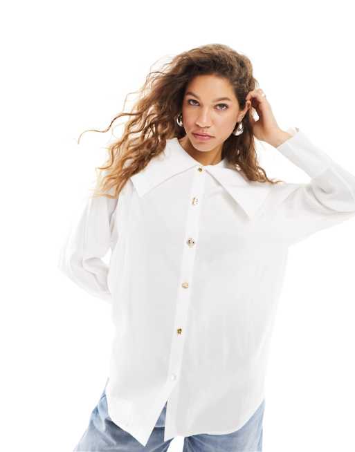 Urban Revivo - Camicia oversize color avorio con colletto