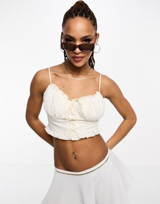 Urban Revivo bust detail crop cami in white - ASOS Price Checker