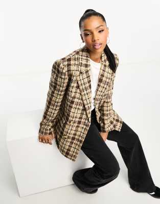 Shop Urban Revivo check double breasted blazer in multi Online – Trendy & Affordable Fashion