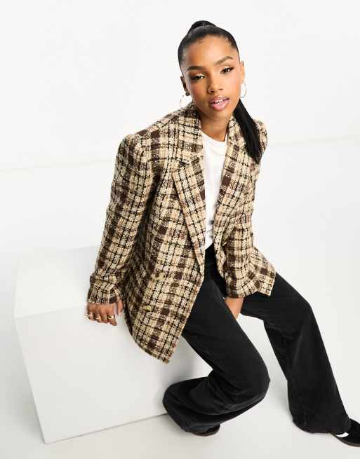 Urban Revivo check double breasted blazer in multi ASOS