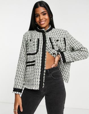 Urban Revivo check print jacket in black and white - ASOS Price Checker