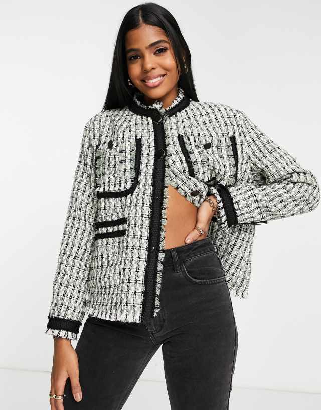 Urban Revivo check print jacket in black and white