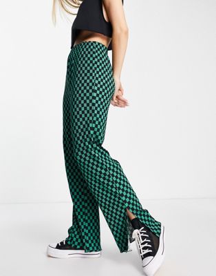 Urban Revivo checked wide leg trousers in green