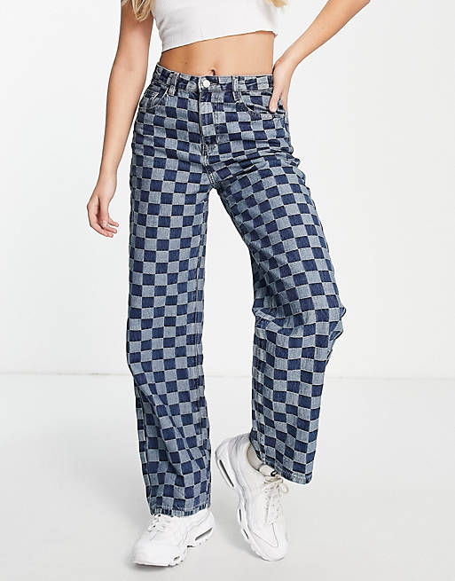  Urban Revivo checkerboard jeans in blue 