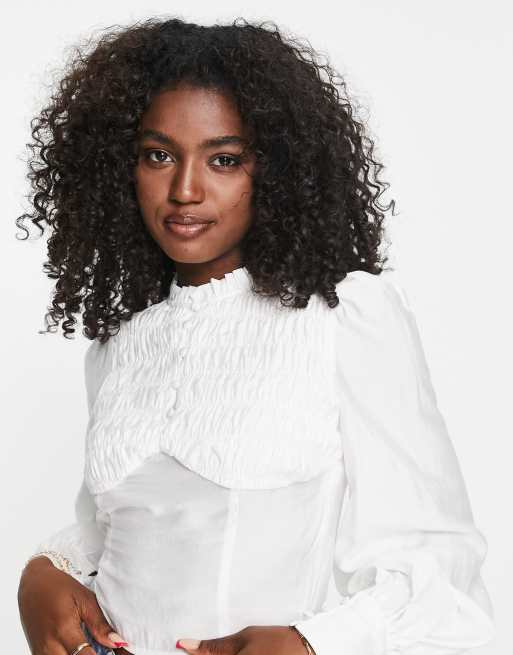 Urban Revivo - Chemise froncée - Blanc cassé
