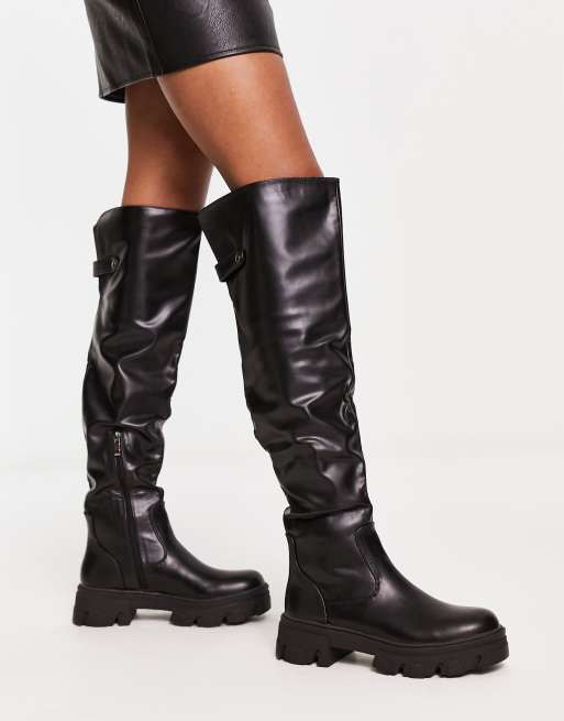Urban Revivo chunky knee high boot in black | ASOS