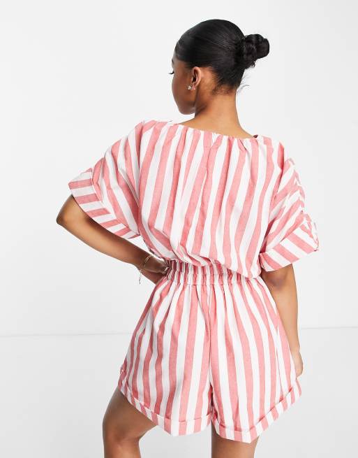 Urban Revivo cinched waist playsuit in red stripe