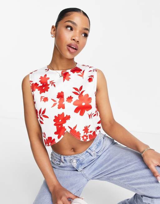 Urban Revivo co-ord cropped shirt in red floral print